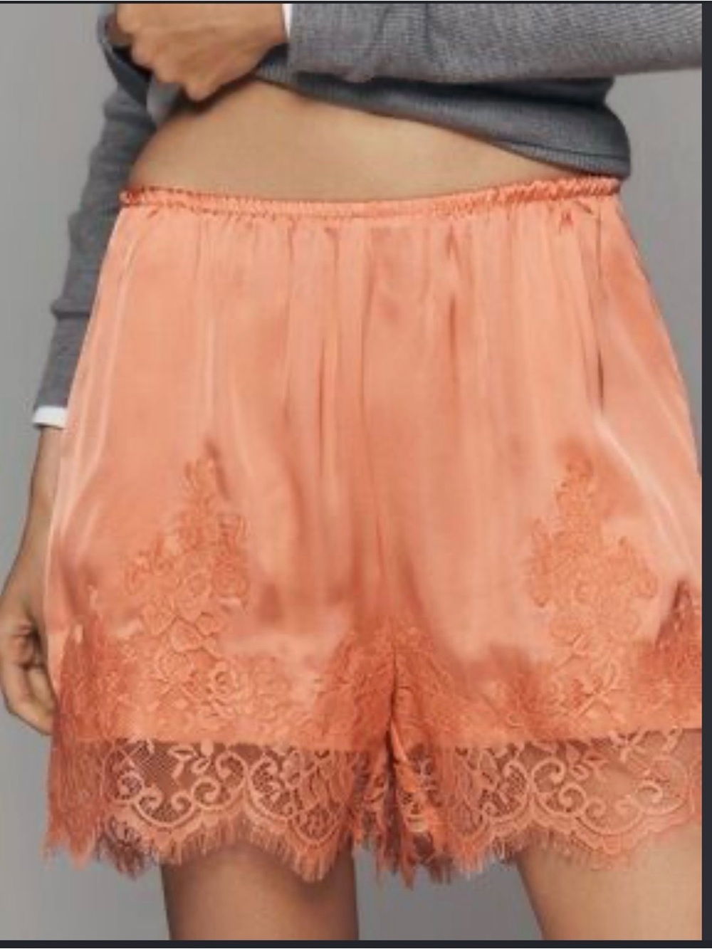 Anthropologie LyreBird Heirloom Lace-Trim Silky Shorts Burnt Coral 1X NWT